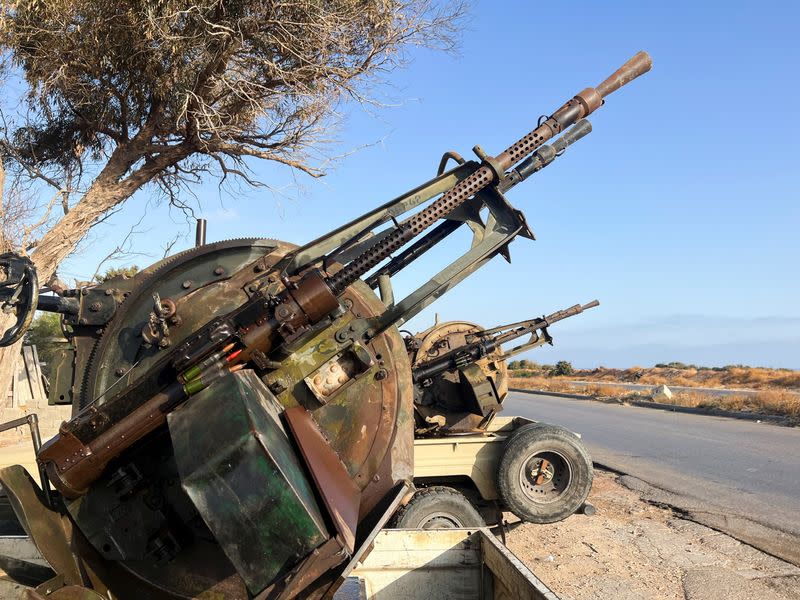Military vehicles mounted with heavy weapons belonging to pro-PM Dbeibah Constitution Protection Force are pictured in Tripoli