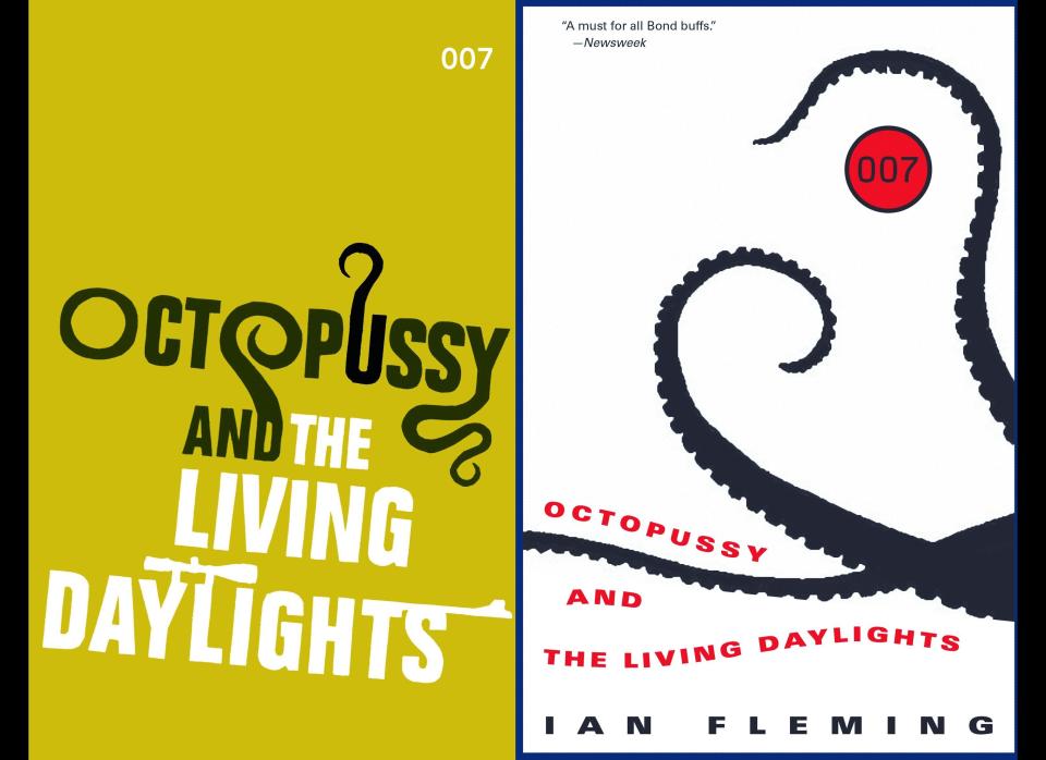 This double bill gives designers two choices: focus on one or showcase both? Vintage chose the latter route, Amazon the former, and the Seattle giant's choice is vindicated with some truly magnificent tentacles, reaching out to grab the red circle that appears on all of their covers.     Vintage's cover has a little too much going on, and the word Daylights doesn't really lend itself to being used as a rifle. Halfway through, the scores are level.     <strong>Vintage 3:3 Amazon</strong>