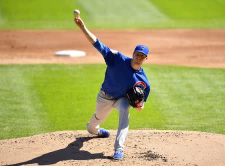 Sep 23, 2018; Chicago, IL, USA; Chicago Cubs starting pitcher Kyle Hendricks (28) delivers the ball in the first inning against the Chicago White Sox at Guaranteed Rate Field. Mandatory Credit: Quinn Harris-USA TODAY Sports