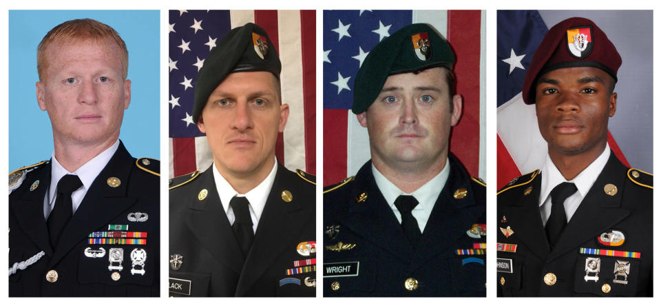 From left to right: U.S. Army Special Forces Sergeant Jeremiah Johnson, U.S. Special Forces Sgt. Bryan Black, U.S. Special Forces Sgt. Dustin Wright and U.S. Special Forces Sgt. La David Johnson. All four were killed in Niger, West Africa on October 4, 2017. (Photo: Handout . / Reuters)