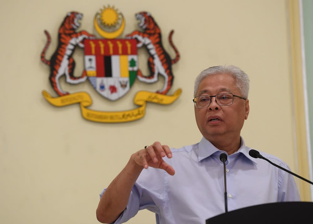 Senior Minister Datuk Seri Ismail Sabri Yaakob speaks during a press conference in Putrajaya April 3, 2020. — Bernama pic