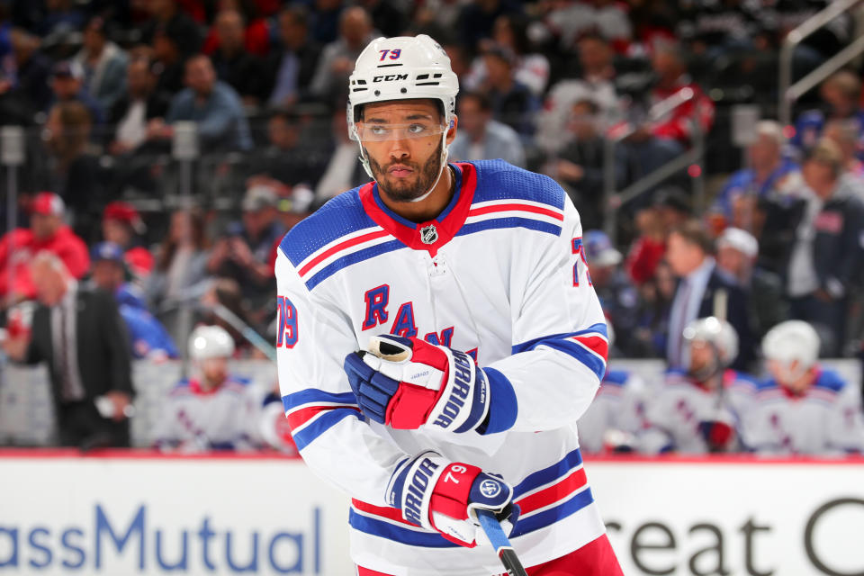 K'Andre Miller has landed a two-year contract extension with the Rangers. (Photo by Rich Graessle/NHLI via Getty Images)