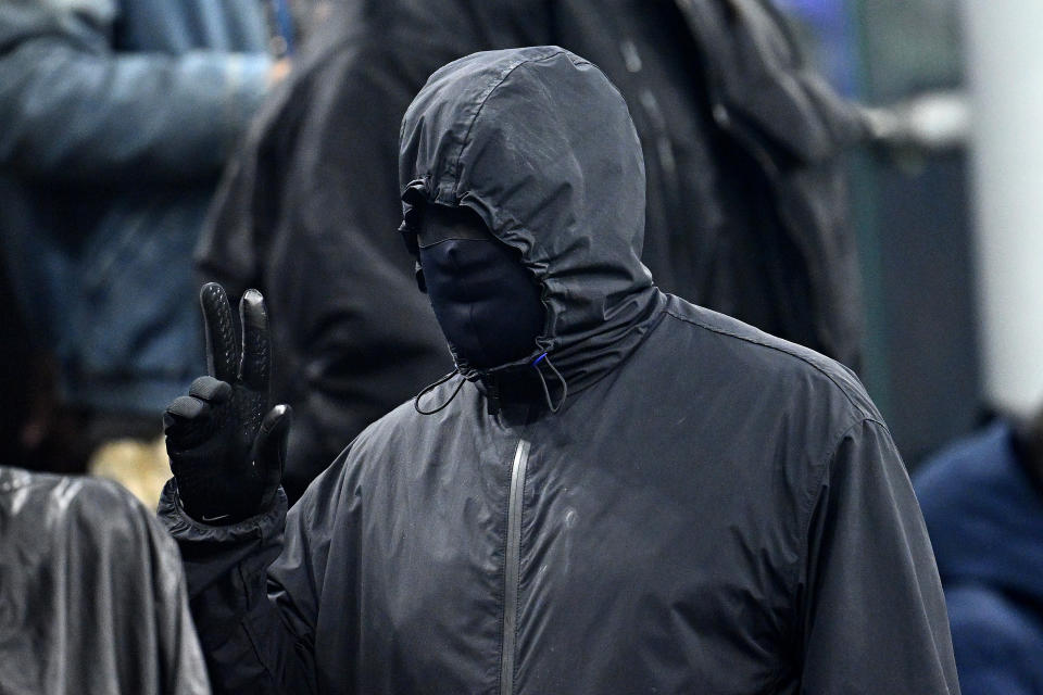 MILAN, ITALY - FEBRUARY 20: Kanye West is seen during the UEFA Champions League 2023/24 round of 16 first leg match between FC Internazionale and Atletico Madrid at Stadio Giuseppe Meazza on February 20, 2024 in Milan, Italy. (Photo by Mattia Ozbot - Inter/Inter via Getty Images)