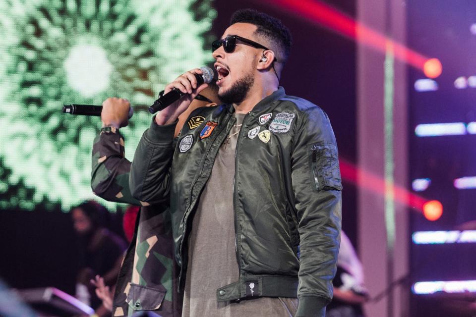 South African rap sensation Kiernan Forbes, popularly known as AKA,performs at the 22nd annual South African Music Awards (SAMAS) at the Durban International Convention Centre in Durban on June 4, 2016. (Photo by RAJESH JANTILAL / AFP) (Photo by RAJESH JANTILAL/AFP via Getty Images)