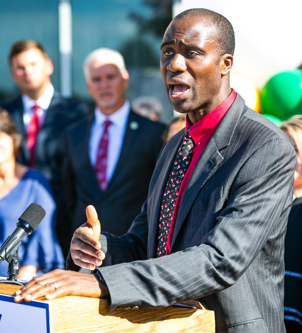 Florida's Surgeon General Dr. Joseph Ladapo spoke during Florida Governor Ron DeSantis' press conference at Ocala Health, Friday morning, Dec. 17. The governor's team announced that there would be 3,100 doses of AstraZeneca's Evusheld, a monoclonal antibody, for transplant, immunocompromised and those that a negative reaction to the COVID19 vaccines, through out the state.