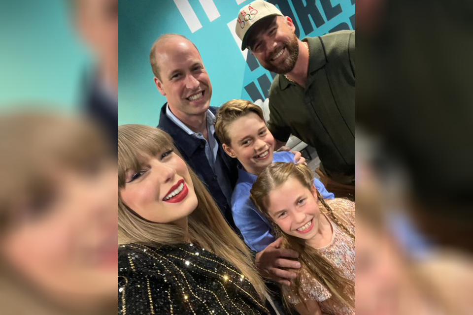 The royals posed with Swift and her boyfriend, American footballer Travis Kelce. (@taylorswift13/X)