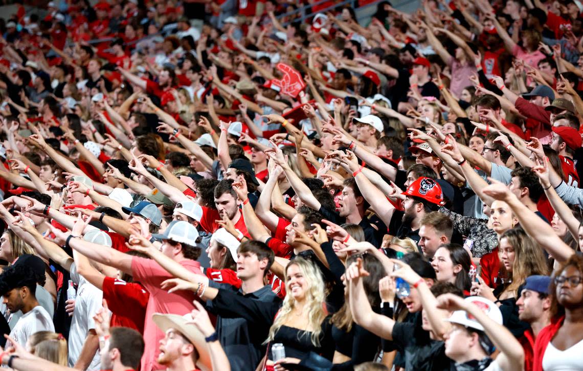 Fans cheer on the Wolfpack during the second half of N.C. State’s 30-21 victory over Wake Forest at Carter-Finley Stadium in Raleigh, N.C., Saturday, Nov. 5, 2022.