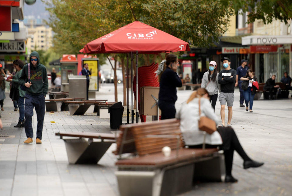 One of Adelaide's busiest streets scattered with people amid the pandemic. Source: AAP