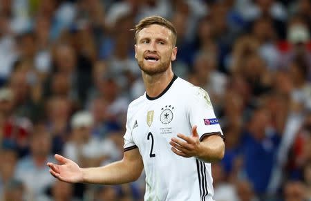 Football Soccer - Germany v France - EURO 2016 - Semi Final - Stade Velodrome, Marseille, France - 7/7/16 Germany's Shkodran Mustafi reacts after missing a chance to score REUTERS/Michael Dalder Livepic