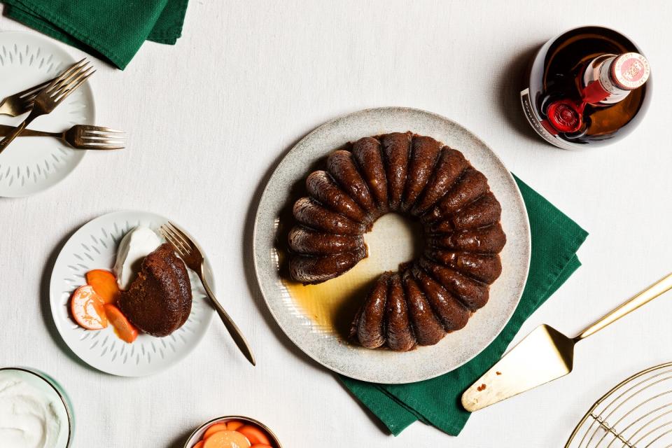 Warm Persimmon Cake with Olive Oil and Orange, baked in a Bundt pan