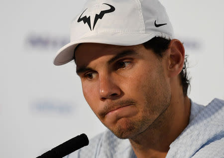 Tennis - ATP World Tour Finals - The O2 Arena, London, Britain - November 13, 2017 Spain's Rafael Nadal during a press conference after losing his group stage match against Belgium's David Goffin Action Images via Reuters/Tony O'Brien