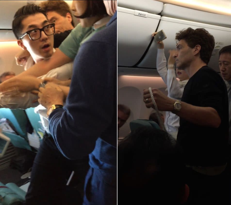 Richard Marx holds a rope and looks sternly at the man who was being restrained by attendants. Photo: Twitter