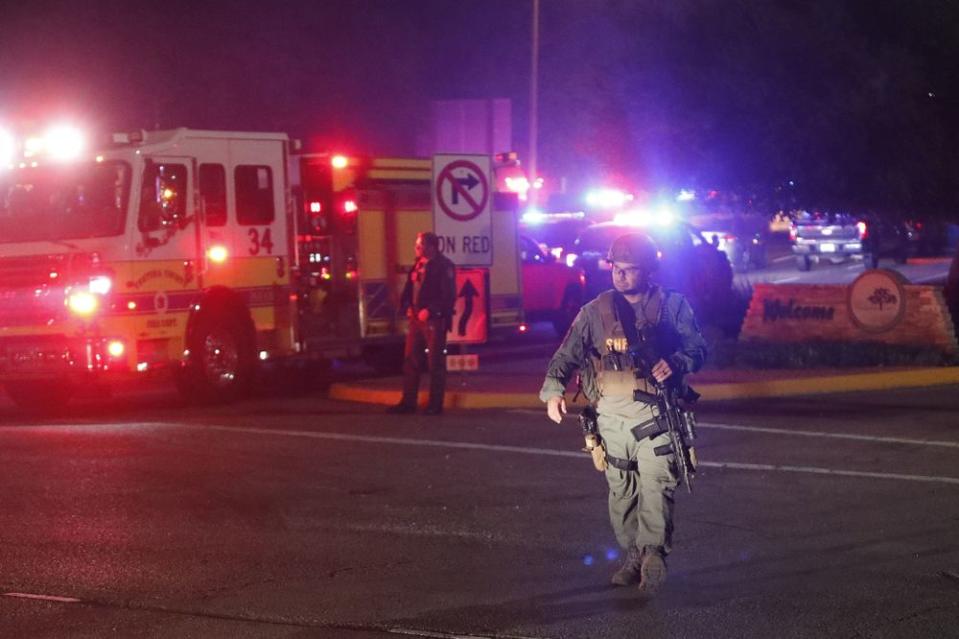 Law enforcement on the scene of the shooting at the Borderline Bar & Grill in Thousand Oaks, California.