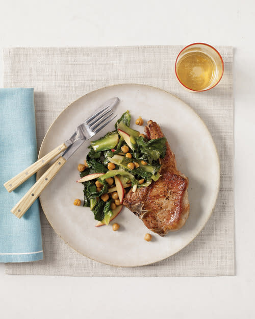 Pork Chops with Chickpeas, Escarole and Apples