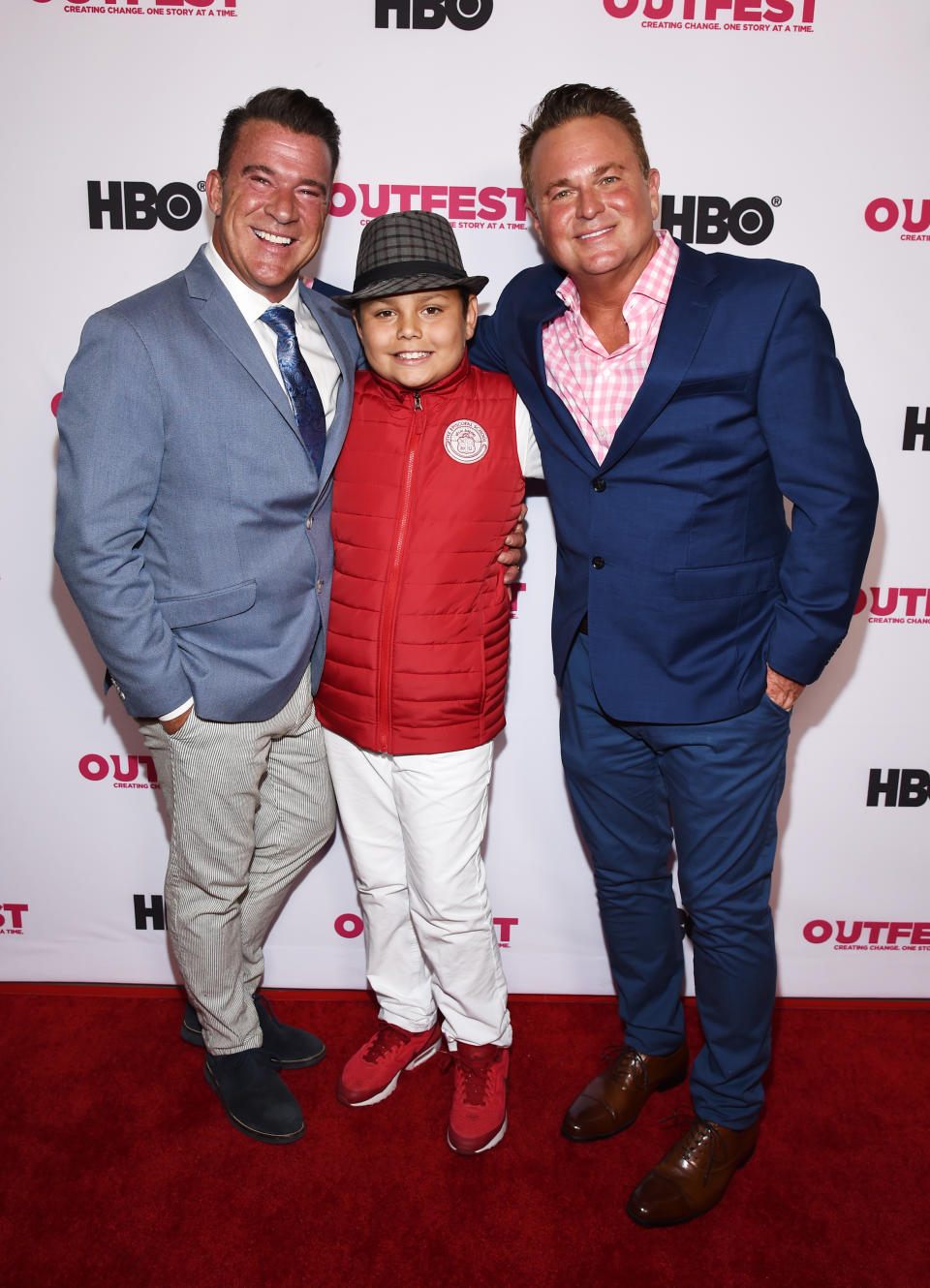 Sam Harris, far right, with husand Danny Jacobsen and son Cooper Atticus Harris-Jacobsen at the Outfest Los Angeles LGBTQ Film Festival World Premiere of 'HAM: A Musical Memoir.' (Photo: Amanda Edwards/Getty Images)