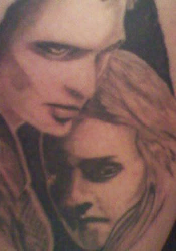 <p>Recognise this pic? It's taken from one of the movie posters for the first 'Twilight' movie, featuring Edward and Bella having a bit of a snuggle! This fan liked it so much, it is now featured on their bicep!<br><br><a rel="nofollow" href="http://au.movies.yahoo.com/movie/68260/sneak-peek-at-the-twilight-breaking-dawn-movie/trailers/27187296/" data-ylk="slk:WATCH: Sneak peak from 'Breaking Dawn'!;elm:context_link;itc:0;sec:content-canvas" class="link ">WATCH: Sneak peak from 'Breaking Dawn'!</a></p>