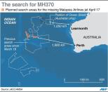 A map showing the search zones for missing Malaysia Airlines MH370 on April 17, 2014