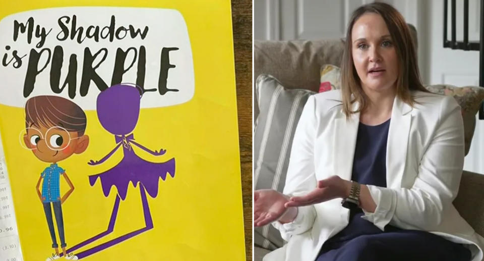 US Teacher Katie Rinderle  after reading children&#39;s book My Shadow is Purple. 