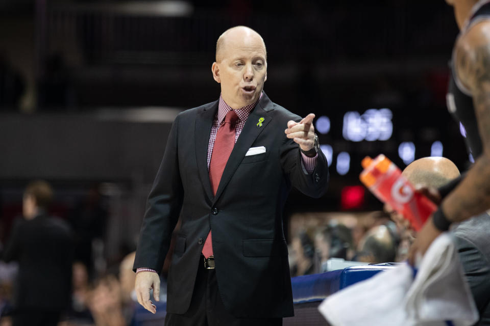 UNIVERSITY PARK, TX - FEBRUARY 27: Cincinnati Bearcats head coach Mick Cronin points to the bench during the American Athletic Conference college basketball game between the SMU Mustangs and the Cincinnati Bearcats on February 27, 2019, at Moody Coliseum in Dallas, TX.  (Photo by Matthew Visinsky/Icon Sportswire via Getty Images).