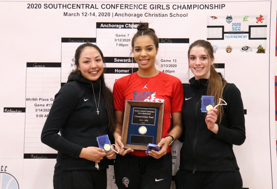 Seniors Destiny Reimers, Adara Powell and Kelsey Smallwood had put the work in before the coronavirus ended their dream of a fourth straight state title. (Photo courtesy of Christy Rutter)