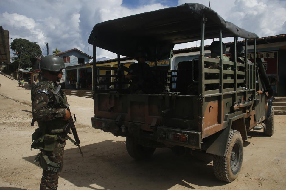 patrolpatrols the streets in the Javari Valley Indigenous territory, Atalaia do Norte, Amazonas state, Brazil, Thursday, June 9, 2022. Brazilian authorities are searching for missing journalist Dom Phillips and Indigenous official Bruno Pereira who were last seen on Sunday morning in the Javari Valley, Brazil's second-largest Indigenous territory which sits in an isolated area bordering Peru and Colombia. (AP Photo/Edmar Barros)