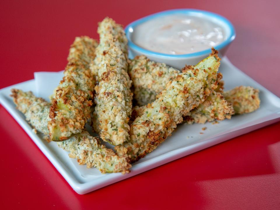 Air-Fried Dill Pickle Fries With Ranch Breadcrumbs