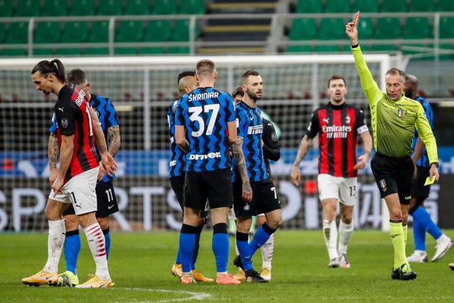 Ibrahimovic was red -carded in the second half at the San Siro (Antonio Calanni/AP).