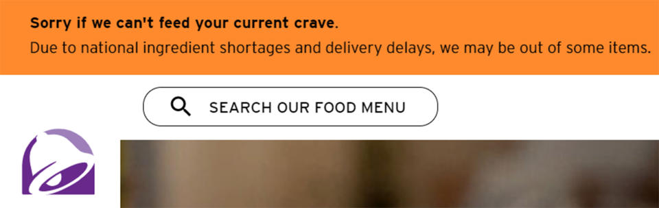 Here's the message Taco Bell customers will see when they visit the chain's website. (Taco Bell)