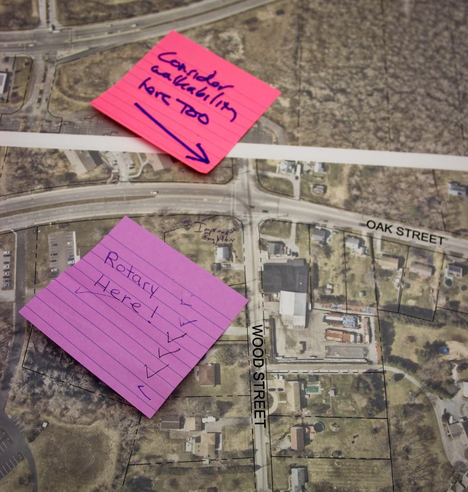 Swansea residents left comments on sticky notes, with ideas for the future of Swansea Mall Drive, during a public meeting held Tuesday, June 6, at the Swansea Council on Aging.