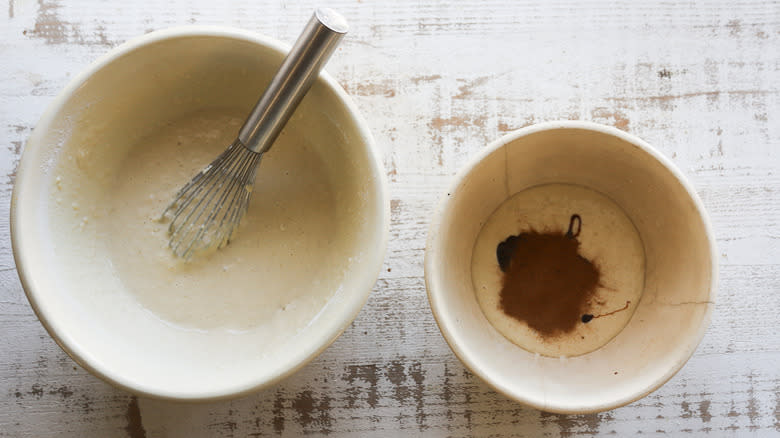 Two bowls of pancake batter