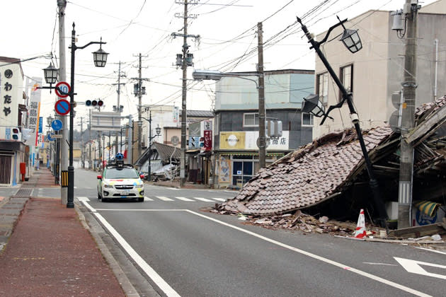 Google car mounted with a street view camera as it drives through a street in Namie Town, Fukushima Prefecture.