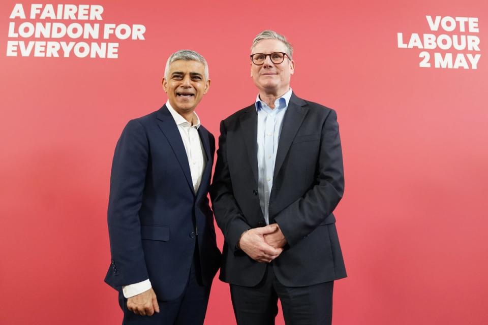 Mayor of London Sadiq Khan appeared alongside Labour Party leader Sir Keir Starmer, at the launch his re-election campaign in West London (PA) (PA Wire)
