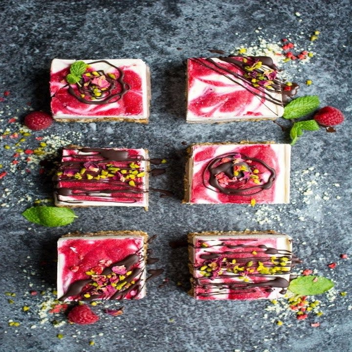 bars of raspberry and chocolate drizzle