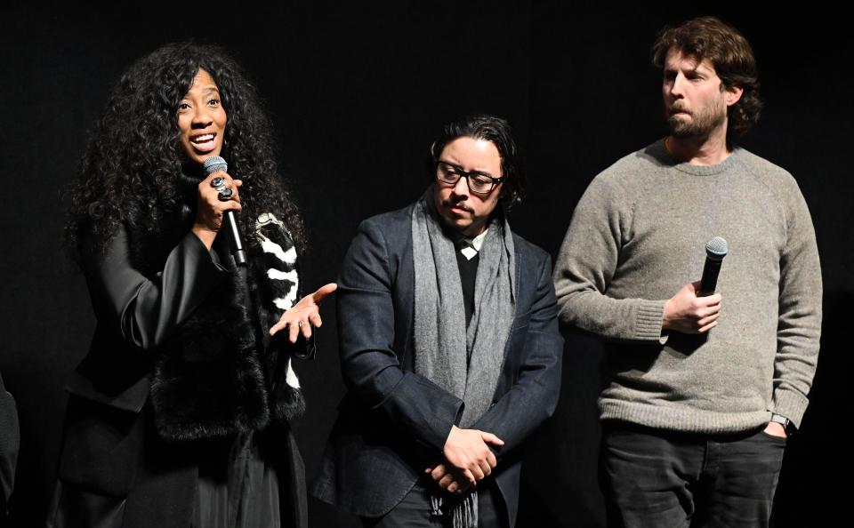 Shondrella Avery (LaFawnduh) answers a question as she Efren Ramirez (Pedro), Jon Heder (Napoleon Dynamite) and other cast and crew members take questions after the screening of Napoleon Dynamite at Sundance in Park City at The Ray Theatre on Wednesday, Jan. 24, 2024. | Scott G Winterton, Deseret News