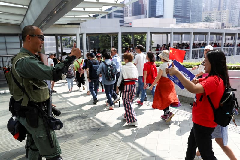 Pro-government rally supporting the police and government at the Legislative Council building in Hong Kong