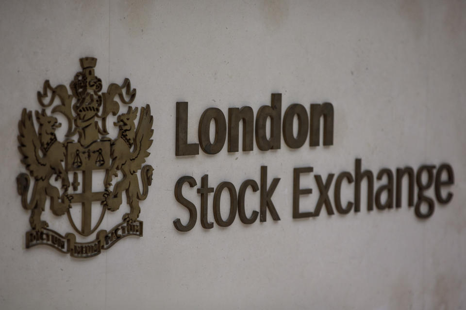 LONDON, ENGLAND - DECEMBER 27: The logo of the London Stock Exchange is displayed in its offices after reopening following the Christmas holiday on December 27, 2018 in London, England. The FTSE 100 hit a fresh two-year low today despite stock markets around the world recording significant gains by the end of Wednesday.  (Photo by Jack Taylor/Getty Images)