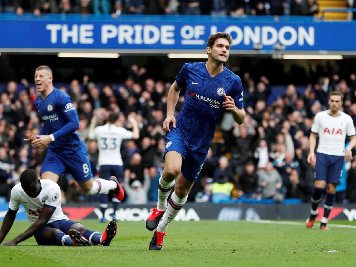 Chelsea's Marcos Alonso celebrates scoring their second goal: Action Images via Reuters