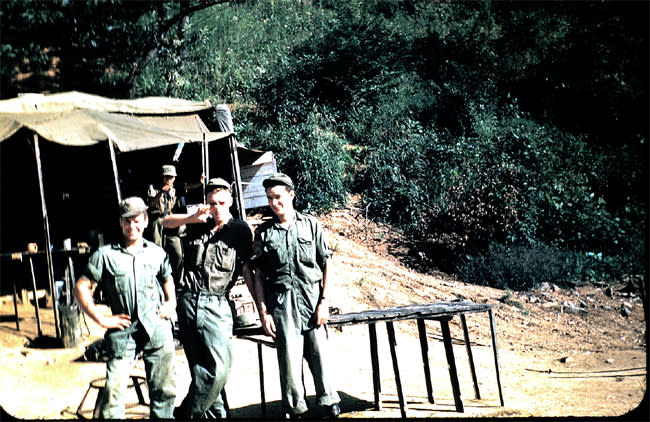  <p class="MsoNormal"><span>Soldiers at a field kitchen in Korea. Photo courtesy of <a href="http://www.thememoryproject.com/stories/Korea/" rel="nofollow noopener" target="_blank" data-ylk="slk:Ron Carruth;elm:context_link;itc:0;sec:content-canvas" class="link ">Ron Carruth</a> and <a href="http://www.thememoryproject.com" rel="nofollow noopener" target="_blank" data-ylk="slk:Historica-Dominion Institute;elm:context_link;itc:0;sec:content-canvas" class="link ">Historica-Dominion Institute</a>.</span></p> 