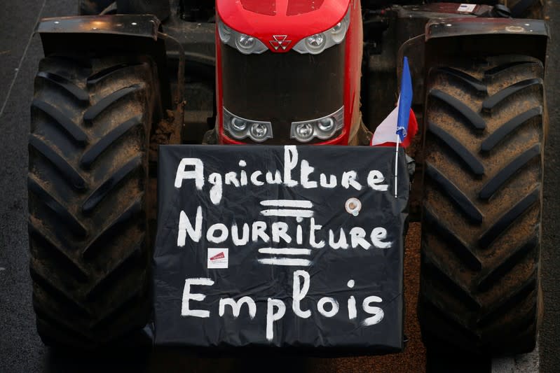 French farmers drive on the A1 Lille-Paris motorway during a protest towards Paris