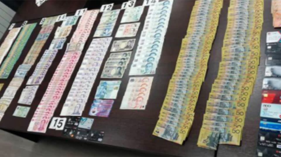 Serbian police displayed the cash seized from the drug bust. Source: Sunrise
