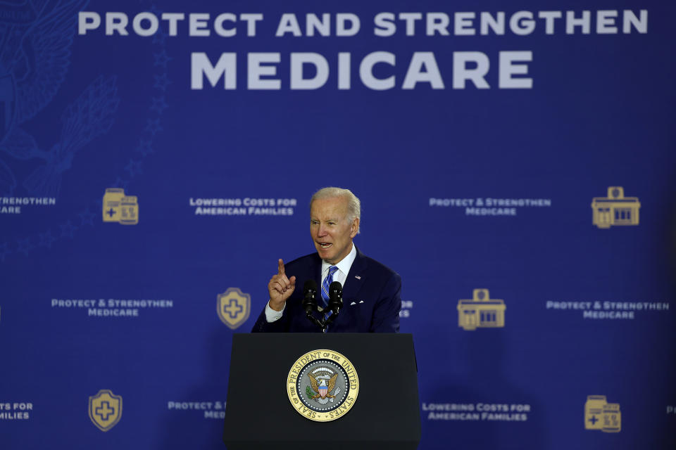 TAMPA, FLORIDA - FEBRUARY 09: U.S. President Joe Biden speaks during an event to discuss Social Security and Medicare held at the University of Tampa on February 09, 2023 in Tampa, Florida. The visit comes two days after his State of the Union address in Washington, where accused some republicans of wanting to cut social security and medicare. (Photo by Joe Raedle/Getty Images)