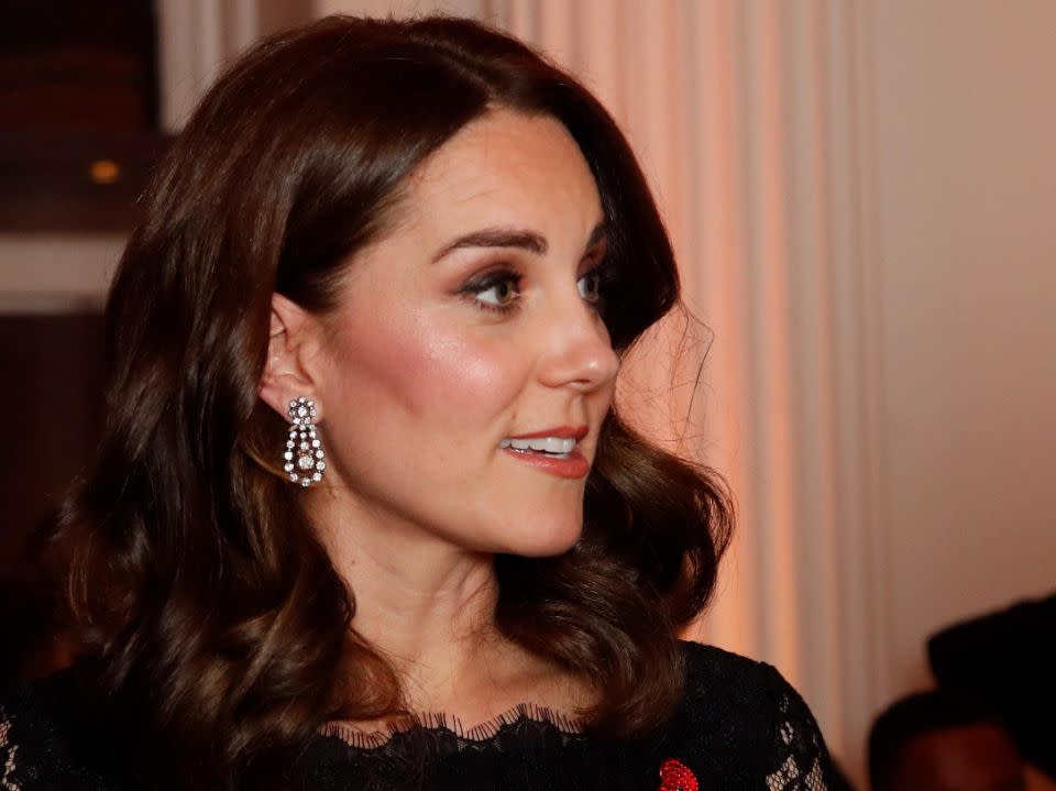 Kate was wearing a pair of earrings from the Queen as well. Photo: Getty