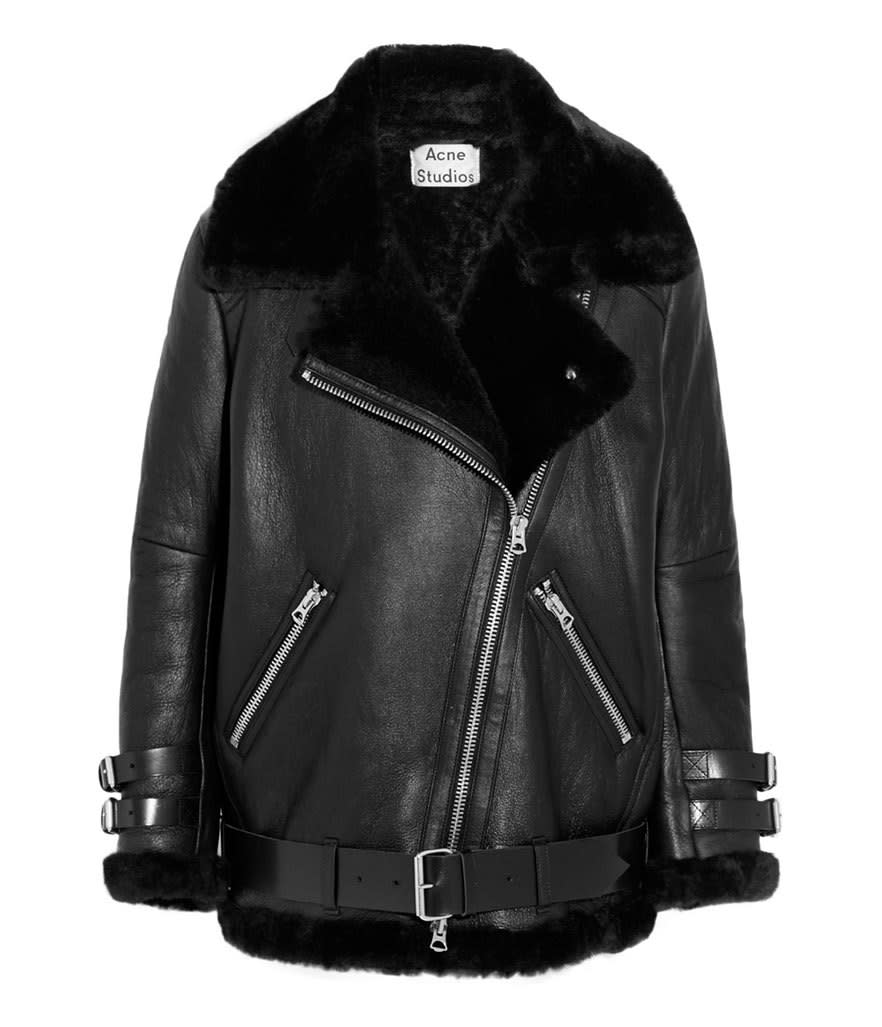 <p>Acne Studios Oversized Shearling Biker Jacket, $2,800, <a href="http://www.net-a-porter.com/us/en/product/589207/Acne_Studios/oversized-shearling-biker-jacket" rel="nofollow noopener" target="_blank" data-ylk="slk:net-a-porter.com;elm:context_link;itc:0;sec:content-canvas" class="link ">net-a-porter.com</a><br><br></p>