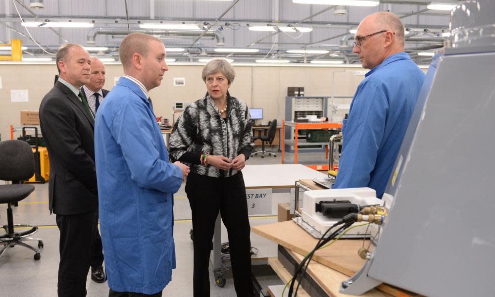 Theresa May visits Kelvin Hughes Limited in Enfield, north London, April 2017