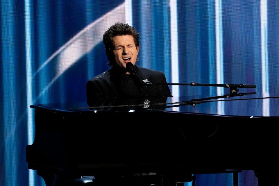 Charlie Puth performs during the In Memoriam segment during the 75th Emmy Awards at the Peacock Theater in Los Angeles on Monday.