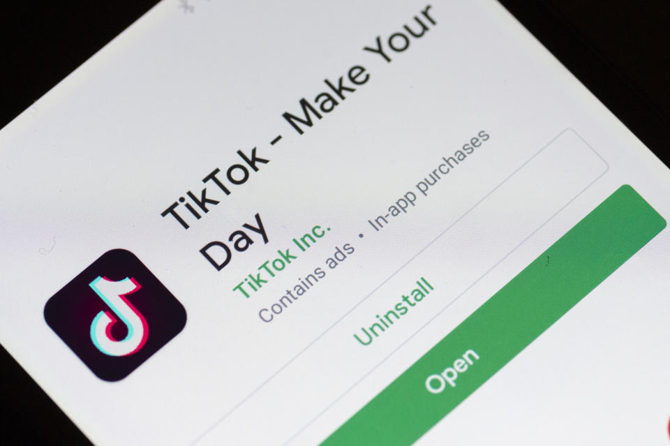 A TikTok logo is seen on a mobile device. (Photo: Yichuan Cao/NurPhoto via Getty Images)