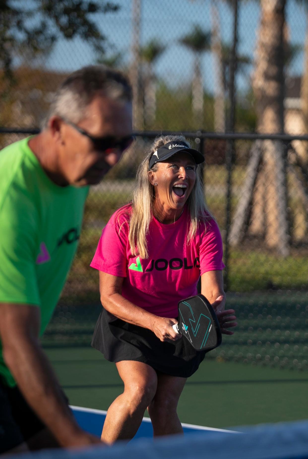 Trixie Mangold plays a morning round of pickleball on the courts at Giuffrida Park in Cape Coral.