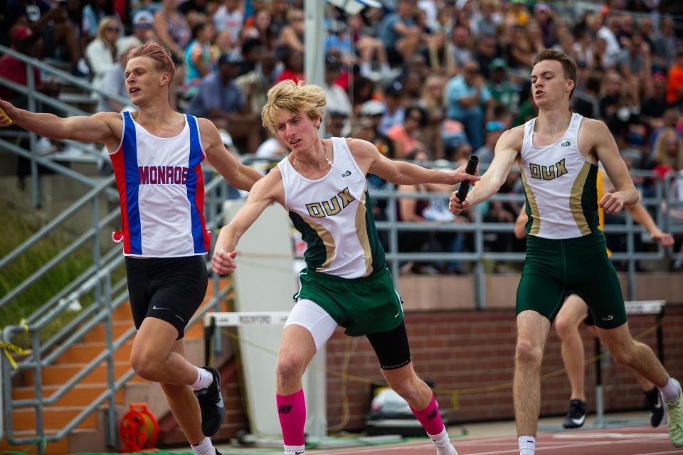 The Zeeland boys compete in the boys 4x400 Saturday, June 4, 2022, at Rockford High School. 