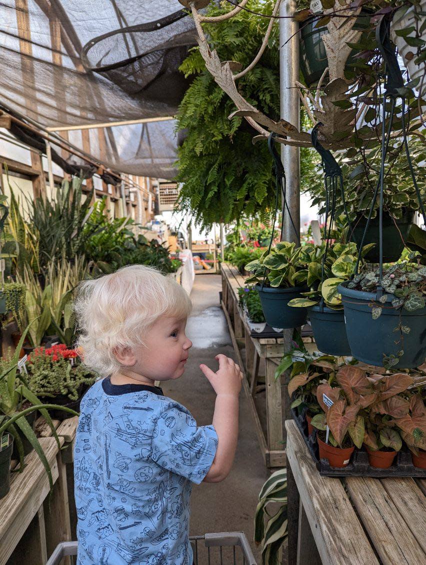Landscaper and certified counselor Alex Gottfried takes his 1-year-old, Henry (Hank), to explore nurseries as part of his landscaping business.