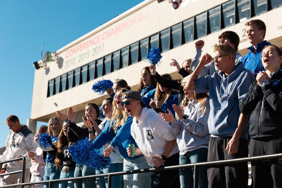 Rich High School’s student section cheers before the 1A 8-player football state championship against Monticello High School at Southern Utah University in Cedar City on Saturday, Nov. 11, 2023. | Megan Nielsen, Deseret News